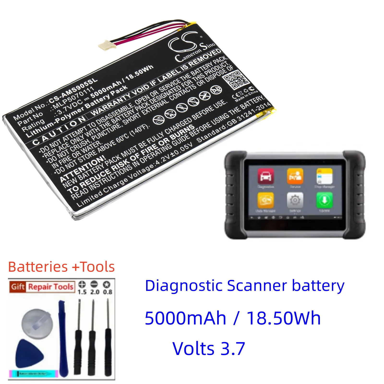 CS Diagnostic Scanner Battery For Autel MLP5070111 MaxiSys Mini  MS905 MS906  MK808BT  MK808TS MP808TS  DS808  MK808IM +Tools