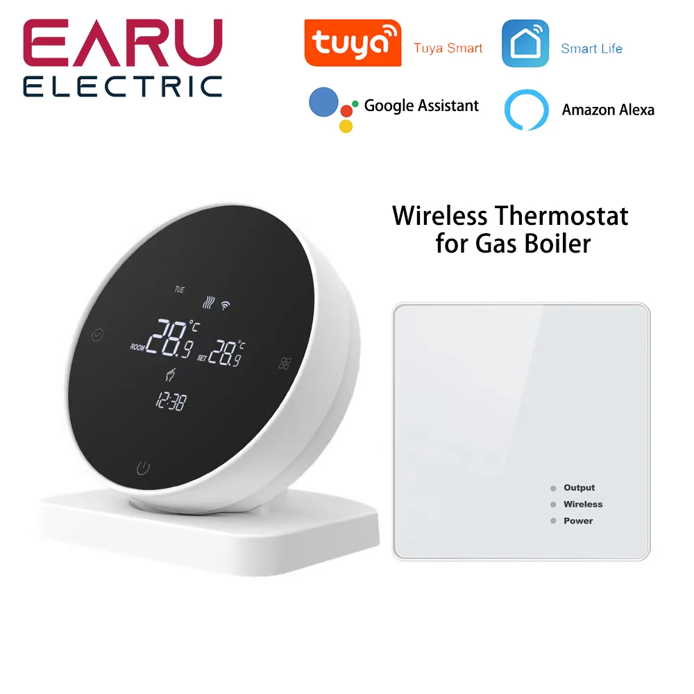 Termostato inalámbrico Wifi para caldera de Gas, calefacción, batería Tuya, receptor inalámbrico RF, controlador de temperatura, Alice, Google Home