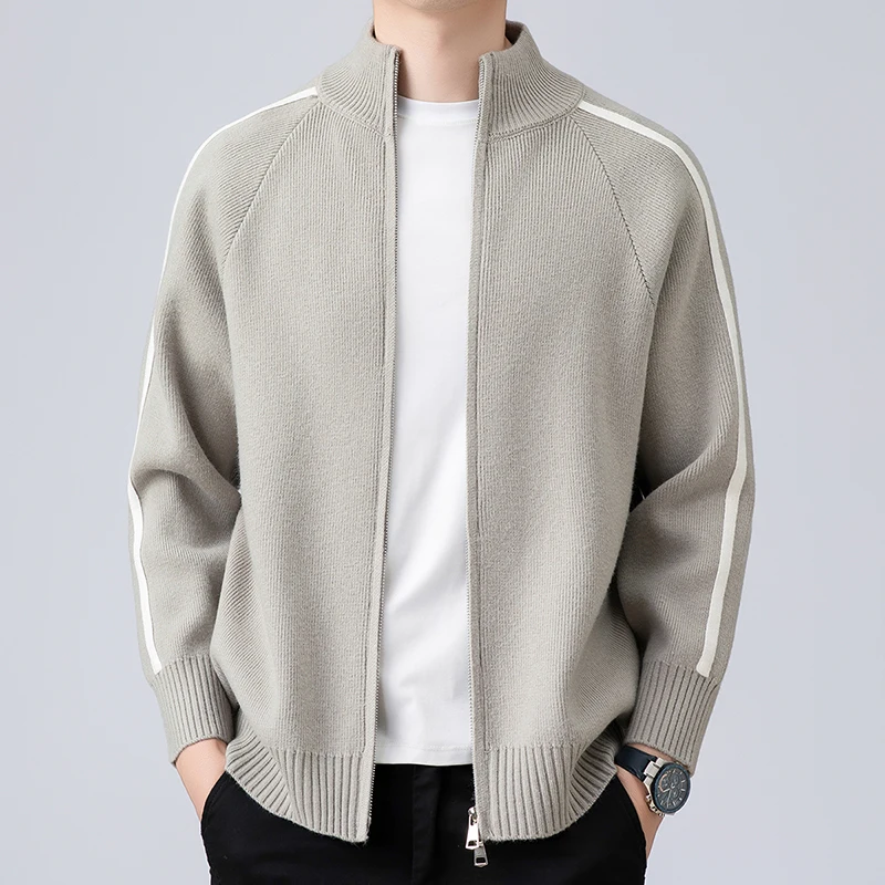 سترة مشغولة من الصوف سترة الرجال ربيع الخريف 2025 جديد الراقية العصرية العلامة التجارية بلون بسيط عادية الوقوف طوق سترة #1