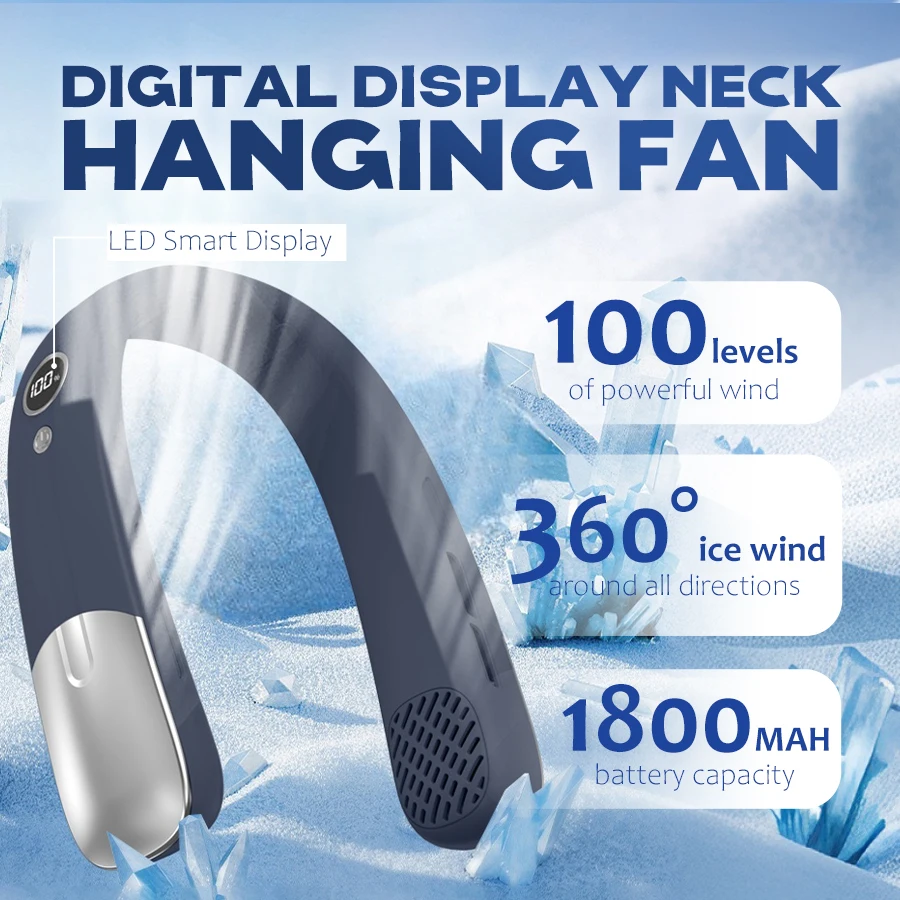 

Neck Fan 100 Speeds, 1800mAh Battery, LED Screen, Quiet Strong, 360° Cooling, Portable Hands-Free for Outdoor Travel Camping