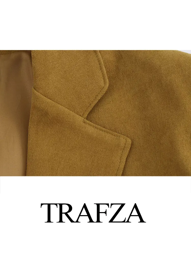 TRAFZA Dames herfstblazer Retro V-hals Single Breasted Damesmode Slanke zak Lange mouw Korte top Commuter Jacket