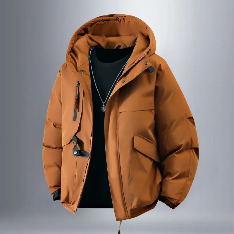 Windproof Warm Men Hiking Jackets with Hood Comfortable Camping Coats Winter Thicken All-match Male Clothes Solid Color Zipper