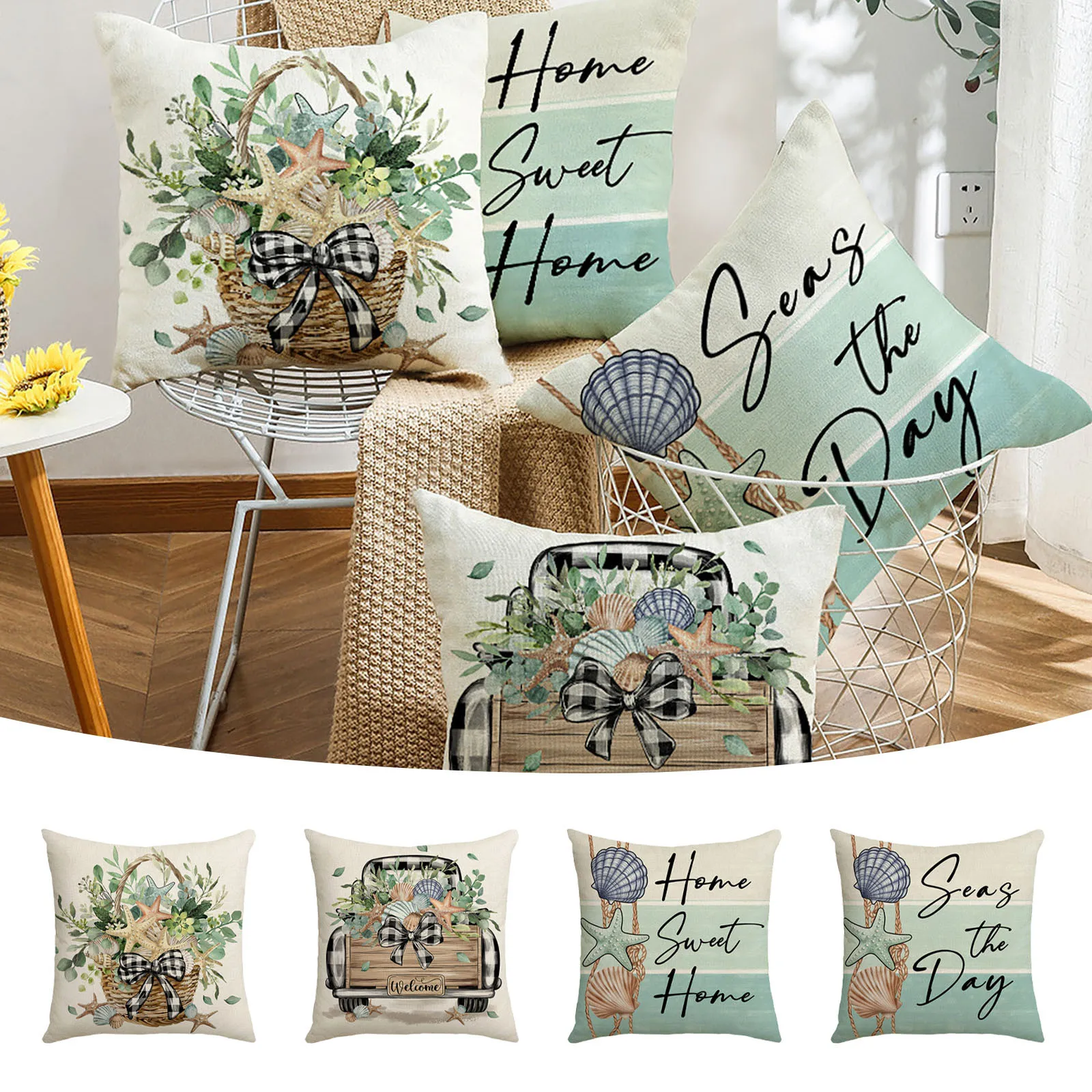 Leaves Throw Pillow Covers Fresh Summer Ocean Pillow Living Room Bedroom Home Letter Printed Linen Cushion Wet Hair Pillowcase