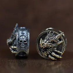 Dragon Skull Head Brass Knife Bead Punk EDC Outdoor DIY Paracord Woven Lanyard Pendant Retro Umbrella Rope Bracelets Accessories