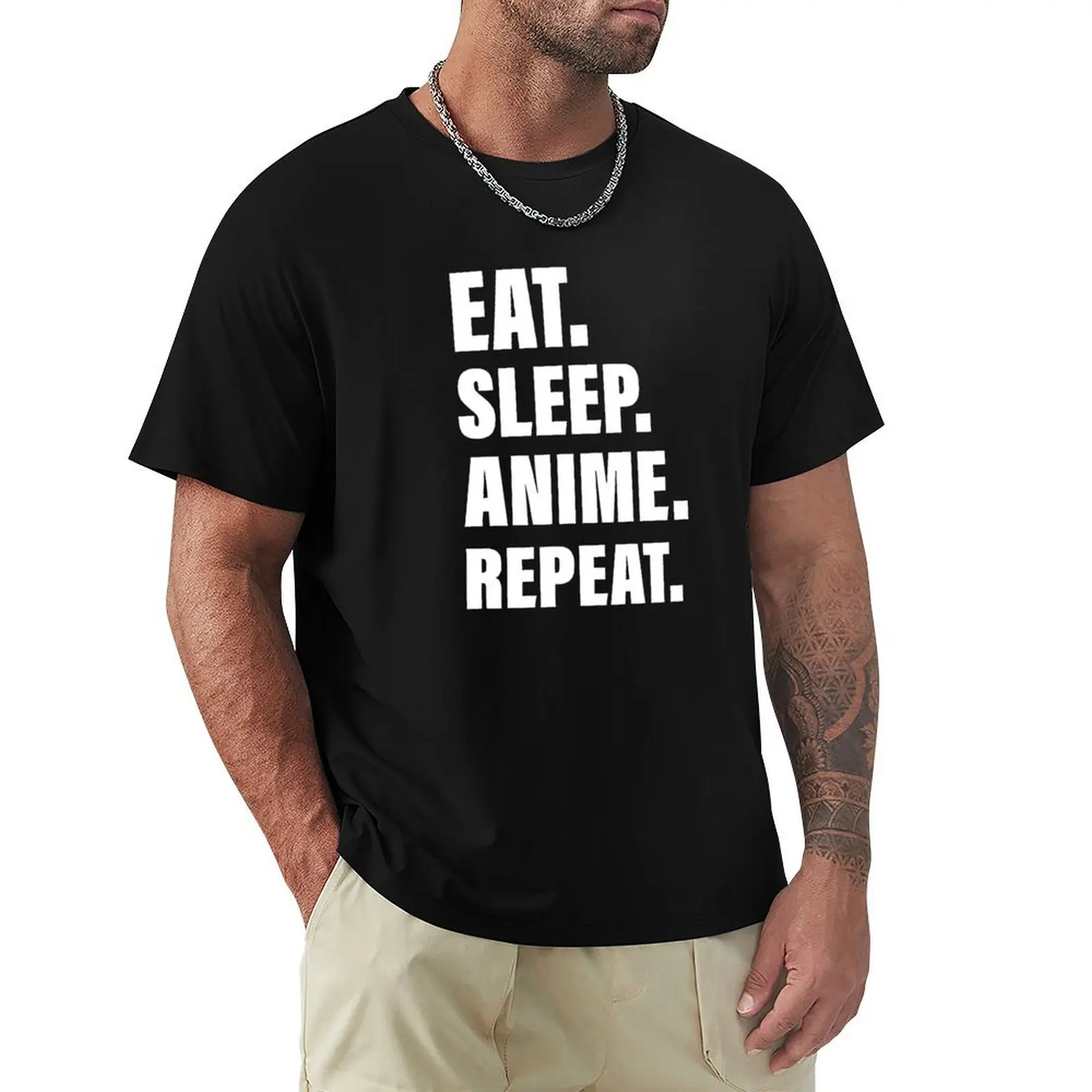 Eat. Sleep. Anime. Repeat T-Shirt Daily Work Short Sleeve Top