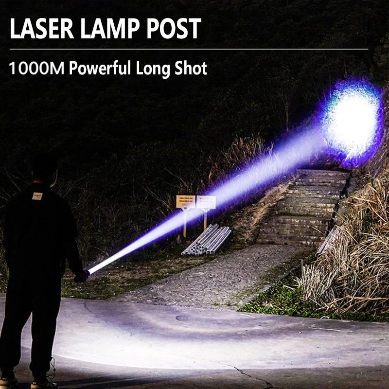 2023 White Laser Light Super Bright Flashlight TYPE-C Charging Outdoor Long Shot Zoom Multi-Functional Home Steel Gun Long Life