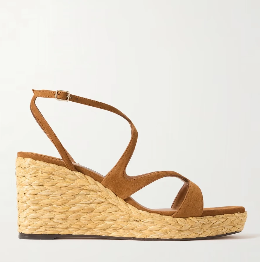 

85MM Suede&leather Woven Jute Platform Wedge Platform Espadrilles Sandal（shoes women）