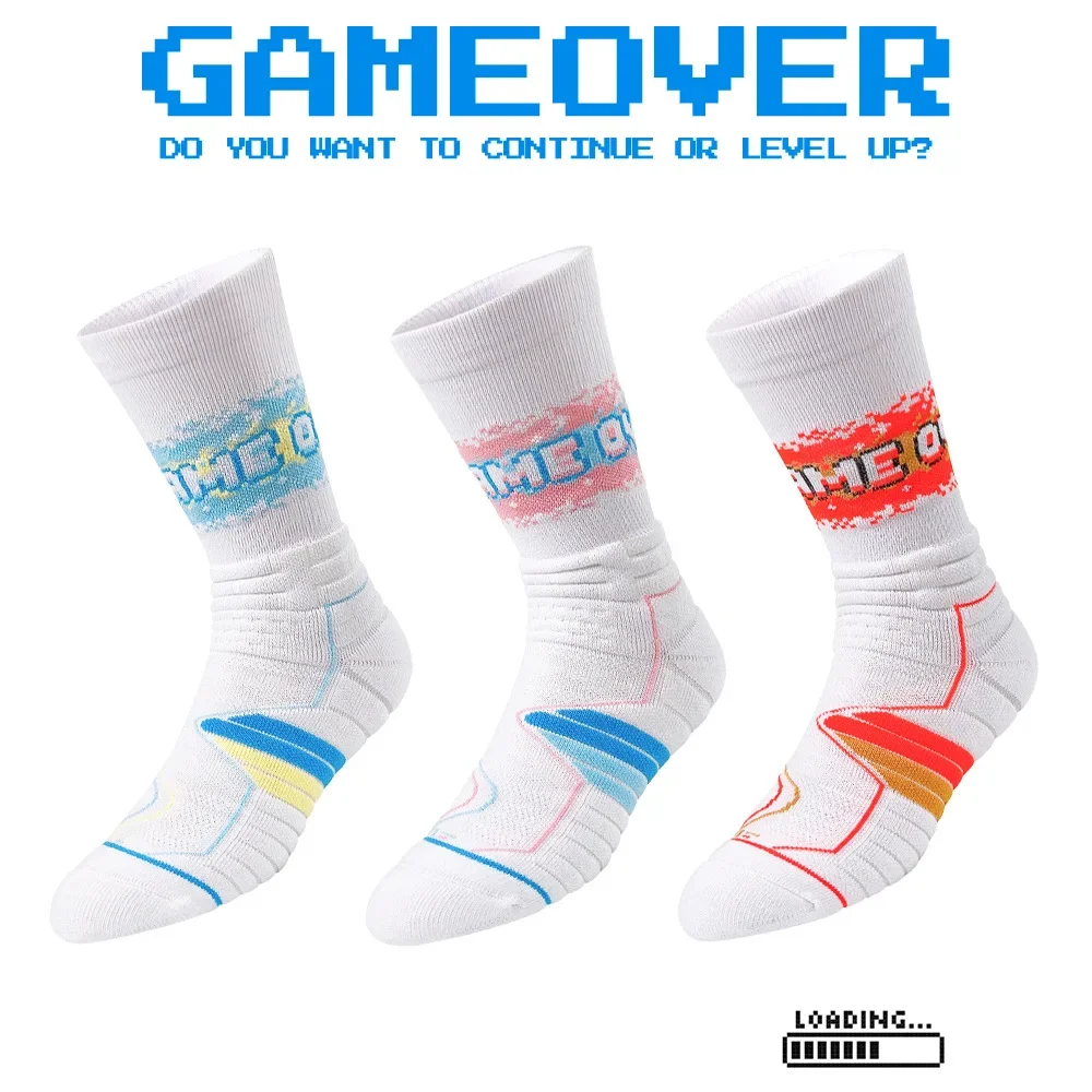 Basketball Socks Towel Bottom High Top Practical Elite Socks Casual Breathable GAME OVER for Men and Women.