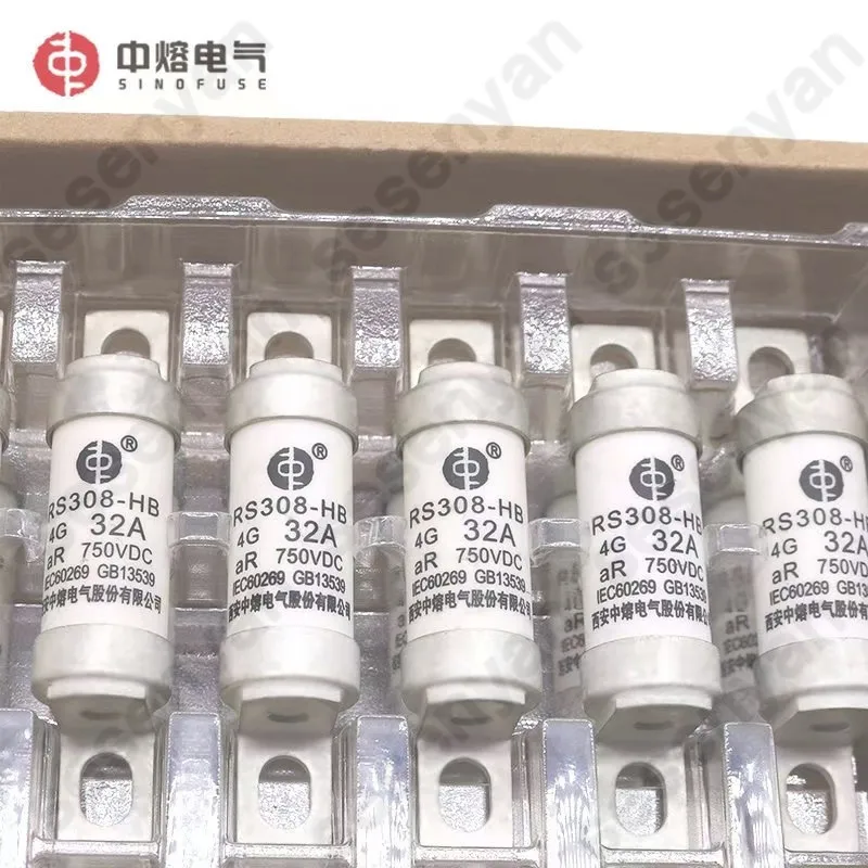 SINOFUSE-fusível do veículo elétrico da energia nova, RS308-HB, 4G, 10A, 16A, 20A, 25A, 32A, 40A, 50A, 63A, 80A, 100A, 750VDC, 1PC