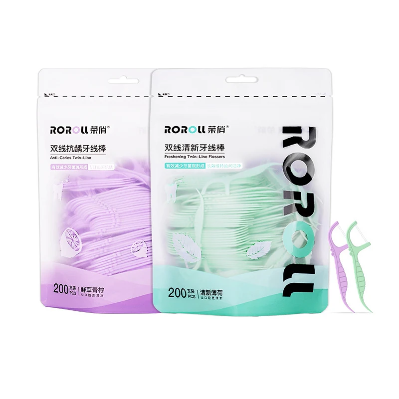 

200 шт. одноразовых зубных нитей-шпажек с двойной нитью для чистки межзубных промежутков, портативные, для гигиены полости рта