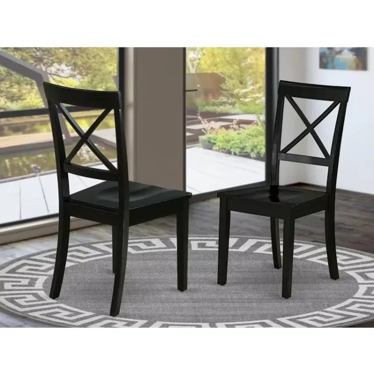 Boston Dining Room Cross Back Solid Wood Seat Chairs, Set of 2, Black