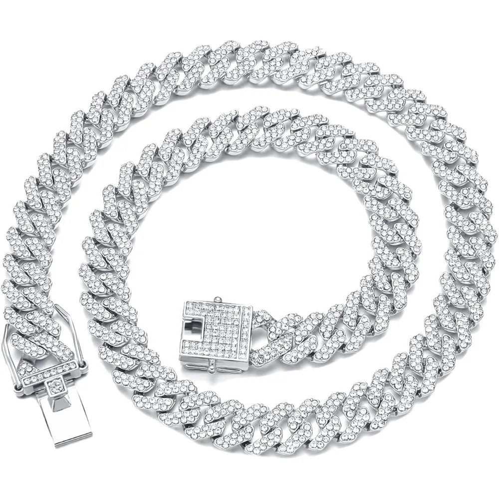 ميامي الكوبية ربط سلسلة قلادة للرجال والنساء 12 مللي متر الماس الشق الهيب هوب مجوهرات 18 20 24 بوصة طول #2