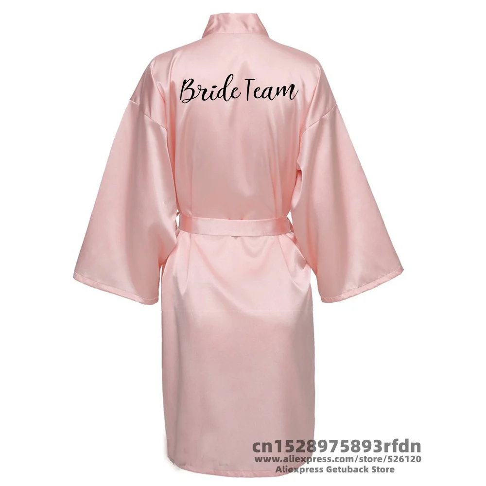 Light Pink Bridal Satin Robe Women Spanish Wedding Robe Novia Kimono Bride Party Bridesmaid Robes