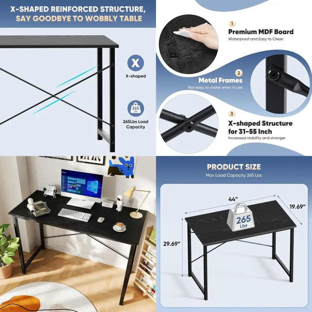 

Modern X-Frame Computer Desk, Sleek Black Home Office Desk with Reinforcement for Study or Bedroom Use