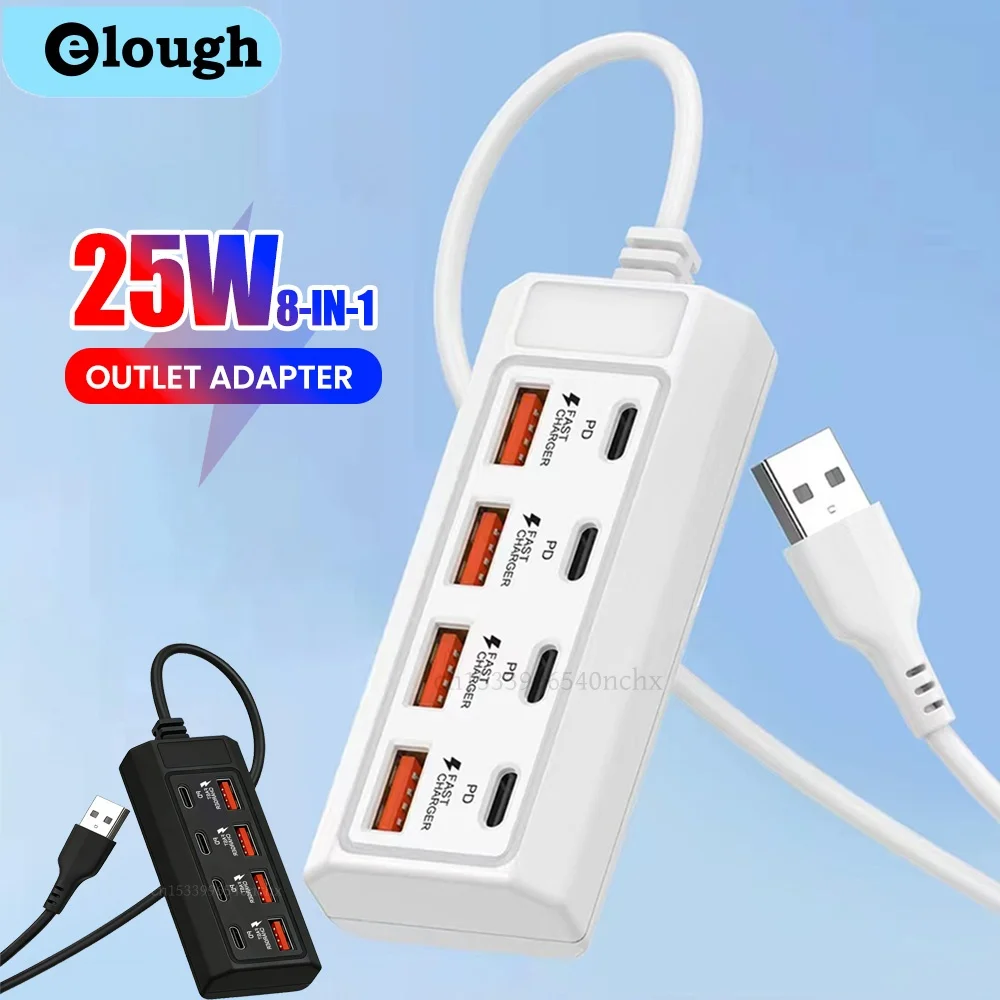 8 in 1 25W USB Electrical Socket Fast Charging USB Type C Power Strips Phone Charger USB Extension Socket Power Outlet Adapter