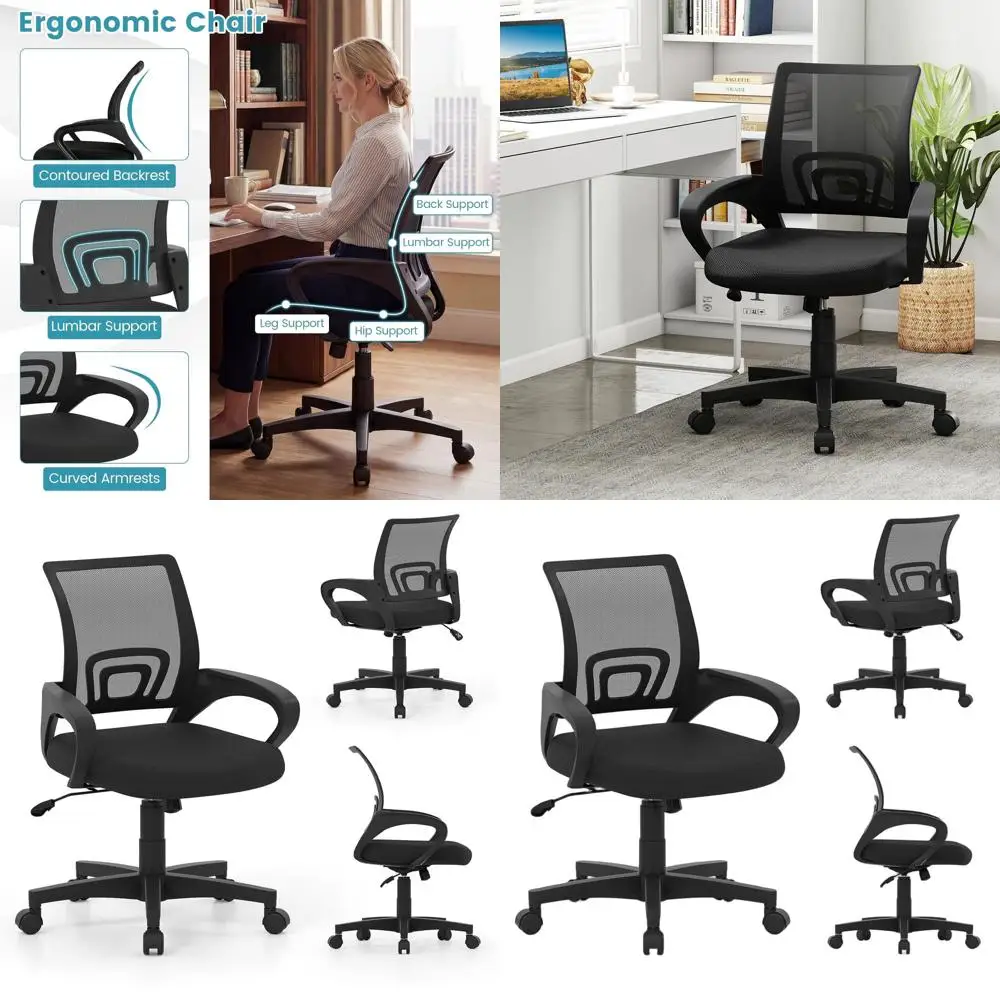 

Breathable Mesh Mid-Back Ergonomic Office Chair with Lumbar Support and Adjustable Height for Home, Gaming, and Study