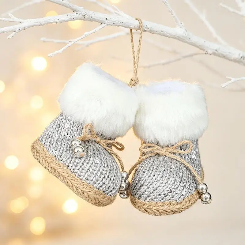 (Decorative Christmas Boots Pendant Cloth Soft Christmas Knitted Shoes Ornament Boots Shape Hanging Christmas Tree Pendant)