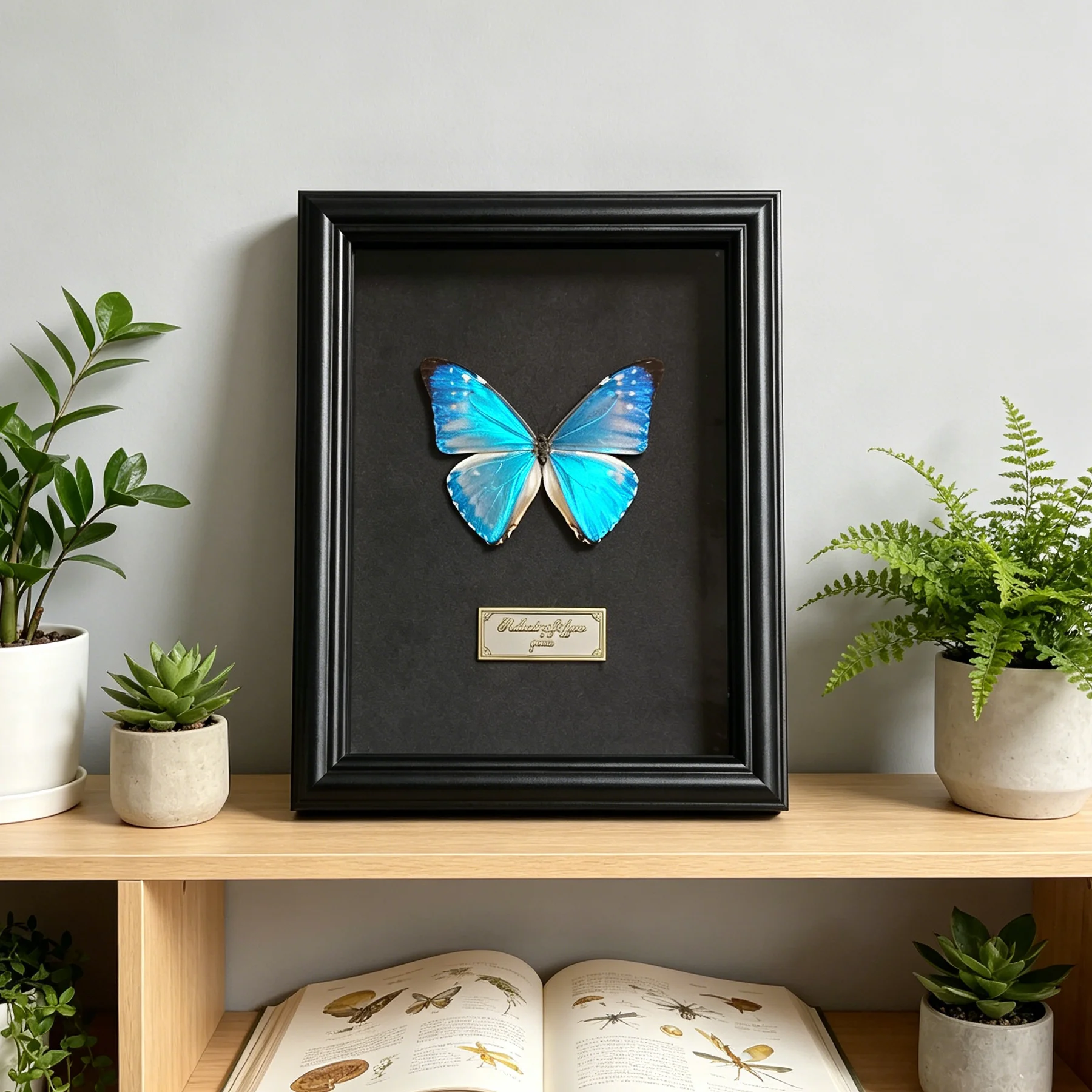 Real Morpho Zephyritis Specimen in Wooden Shadow Box, Framed Butterfly Taxidermy Preserved Insect Wall Art Gothic Gifts