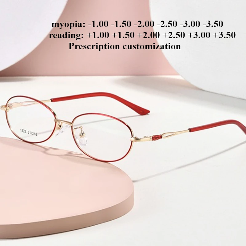 51-18New المرأة إطار كامل سبائك التيتانيوم موضة أنيقة ورائعة ضوء النظارات النسائية الفاخرة إطار نظارات قصر النظر الرجعية #1