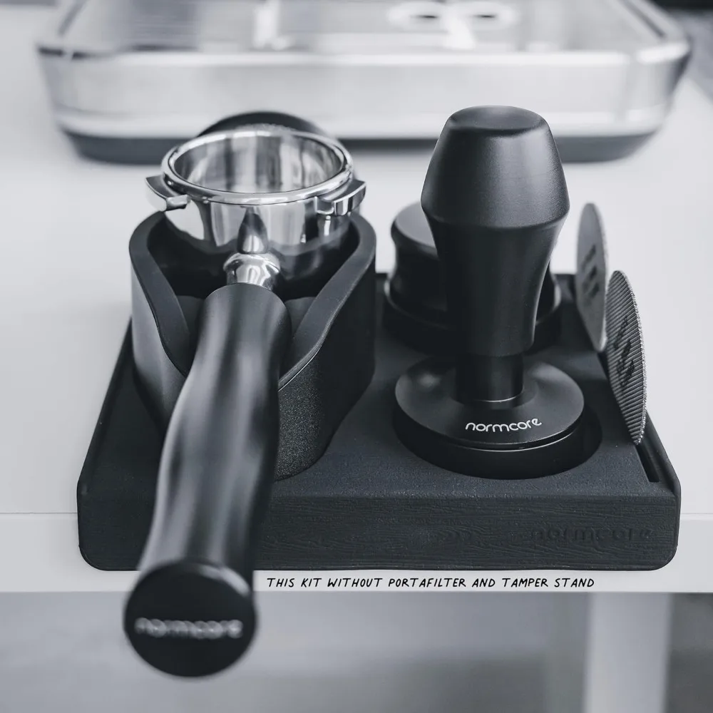 7-in-1 Compact Barista Kit: Coffee Tamper, Distributor Tool, WDT with Stand, Dosing funnel, Puck Screen, Tamping Mat,