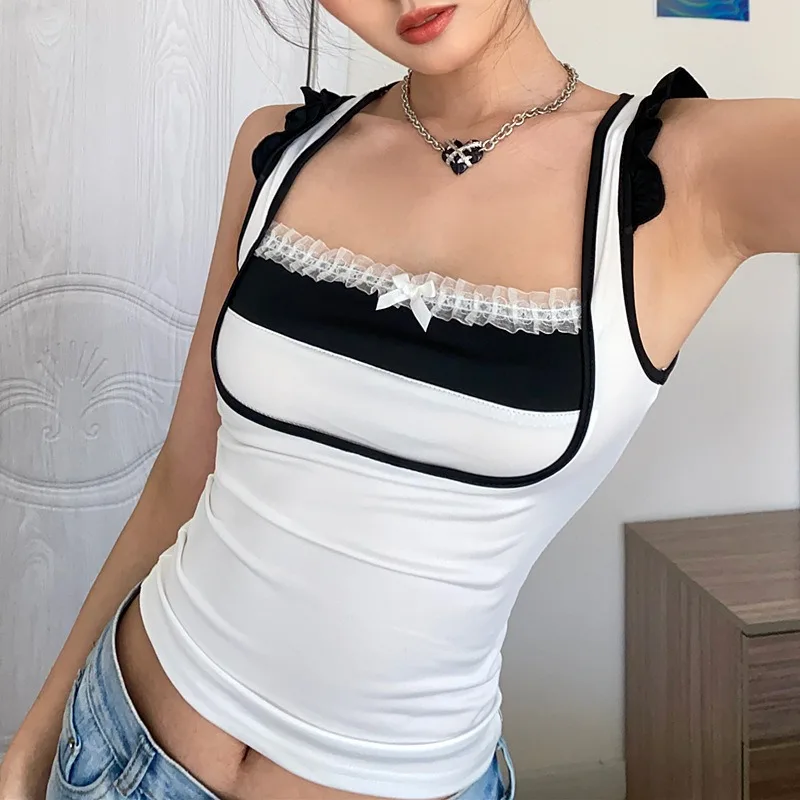 

Women's INS Sexy Lace Slim Sweet Crop Tank Top Female Clothing Summer New Woman Sleeveless White Fashion Backless Skinny Vest