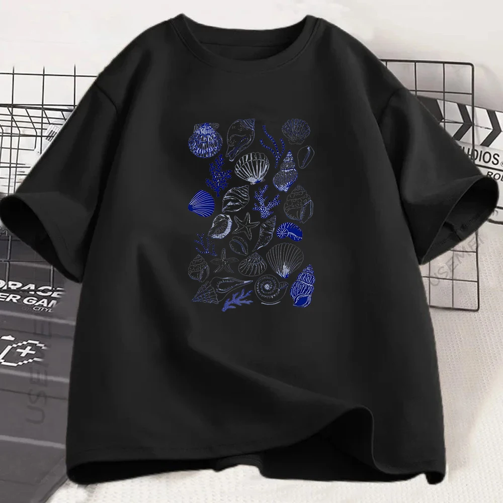 Seashell T Shirt Ocean Graphic Tee Starfish Coral Top Beach Theme Apparel Tropical Vacation Wear Marine Life Style Shirt