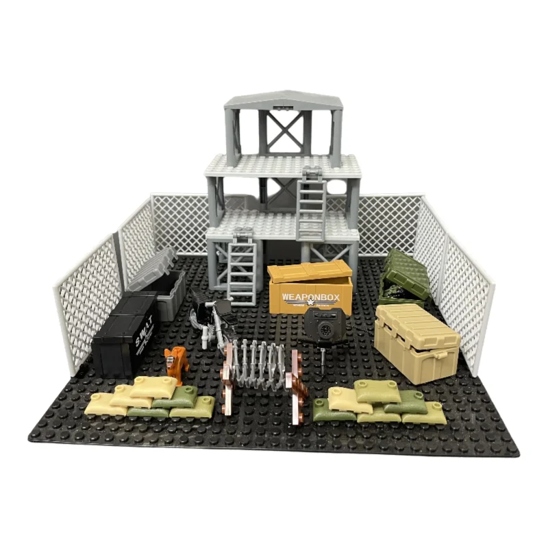 군사 기지 제2차 세계대전 무기 전시 DIY 조립 모델 DIY 장면 액세서리 소년 장난감 브릭 빌딩 블록
