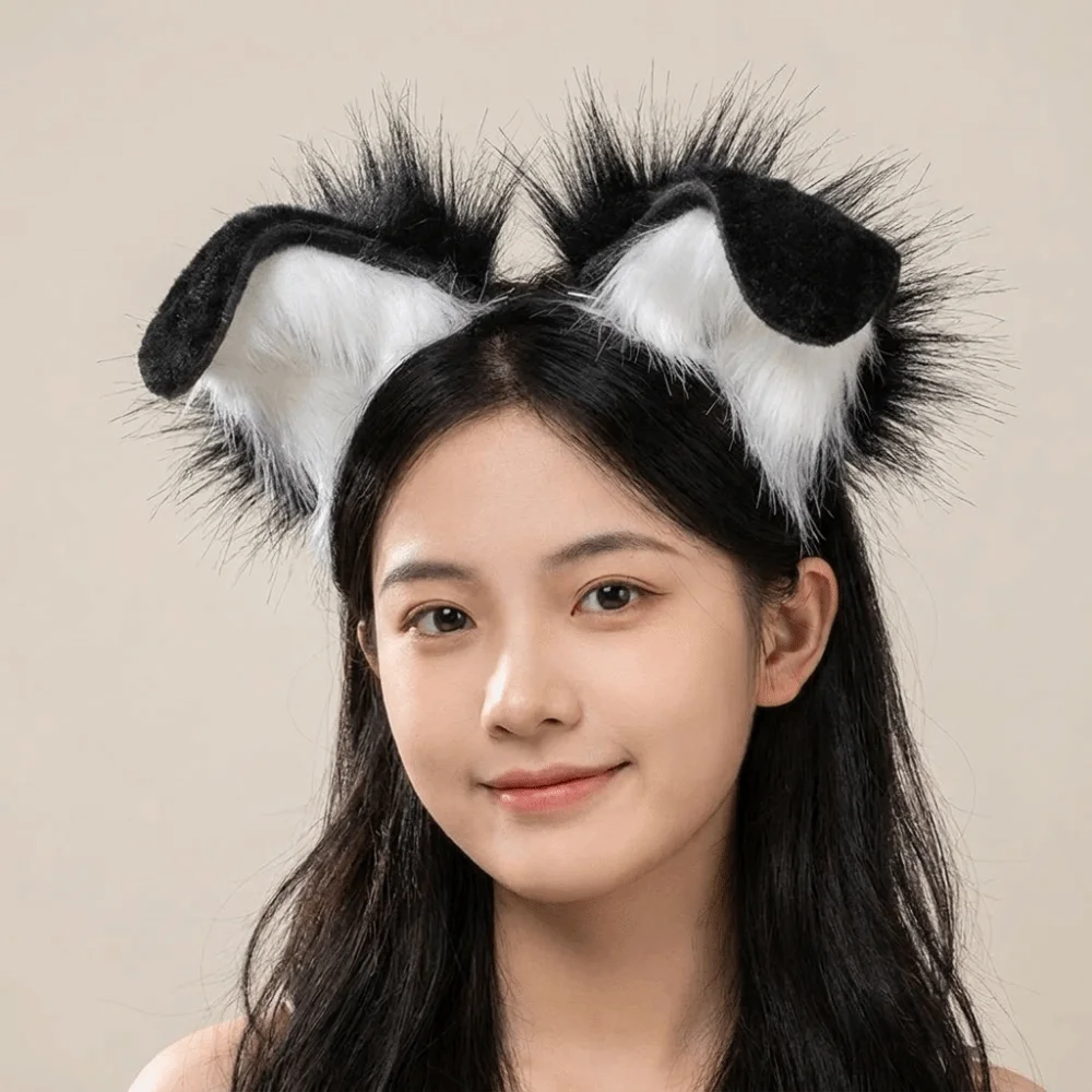 Party Costume Prop Animal Dog Ears Headband Artificial Realistic Gothic Headband Furry Reusable Hair Accessories Stage