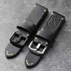 Handmade Head Layer Cowhide Leather Strap 20 22 24 26MM Black Soft Folding Without Sandwich Soft Bracelet