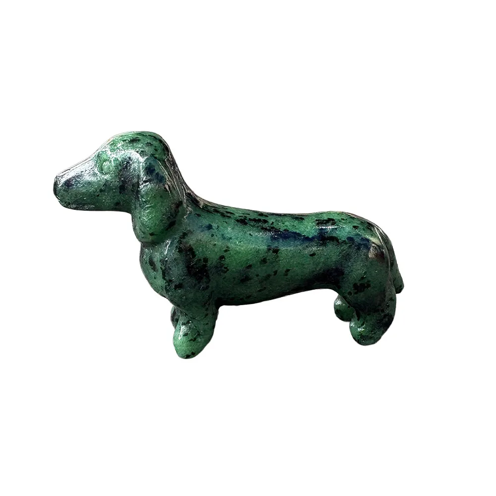 Custom Handcrafted Natural Zoisite Dachshund Dog Figurine - 8cm Cute Gemstone Puppy Statue Collectible Home Decor