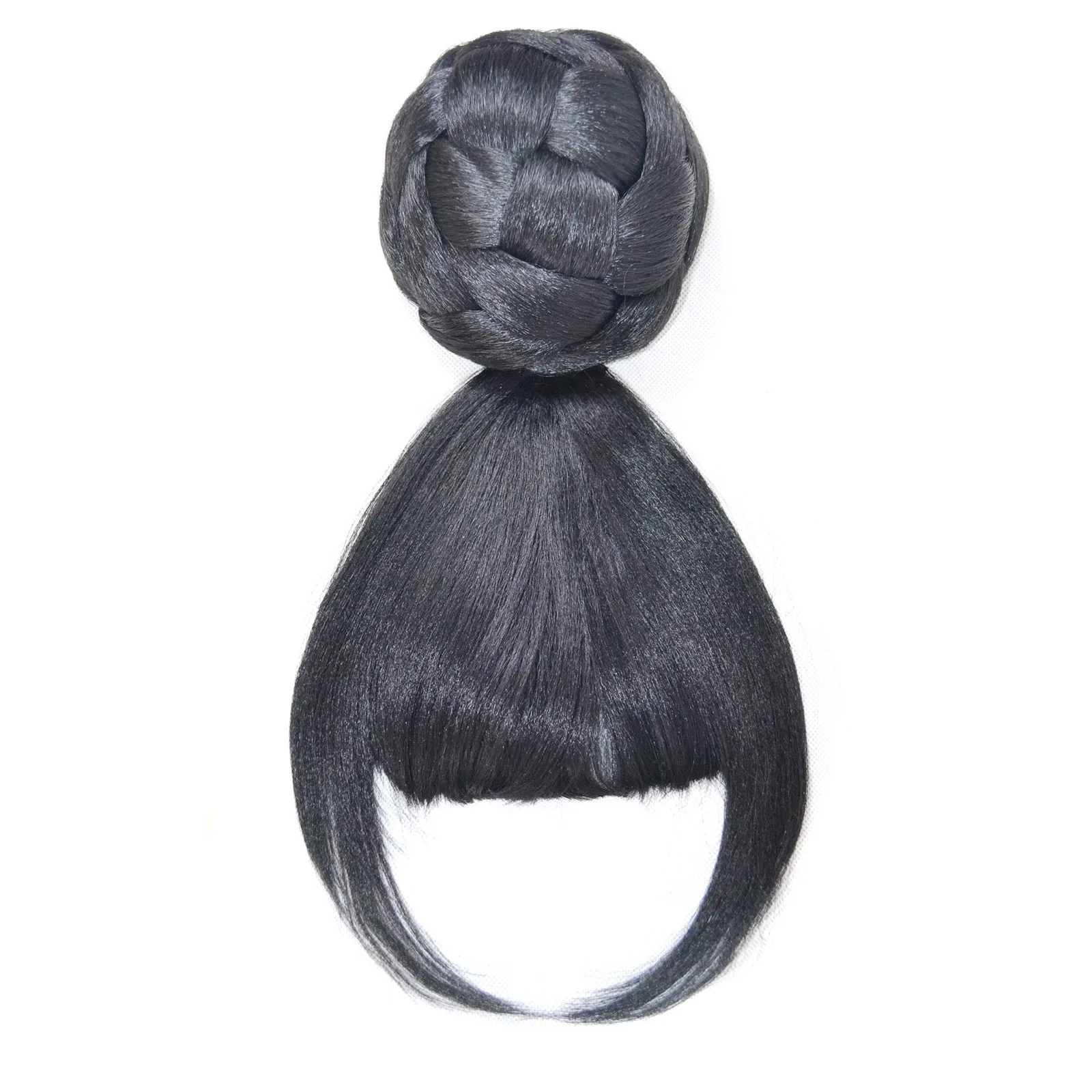 Zolin updos esféricos chignon com franja clipe no cabelo coque sintético postiços cor preta para mulher