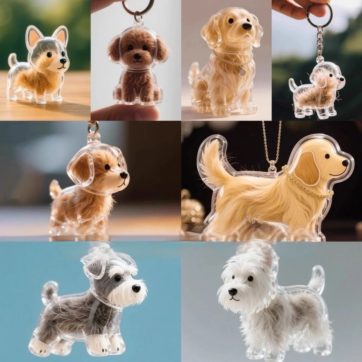 Armazenamento de cabelo de cachorro bonito pingente chaveiro saco pingente casal carro chaveiros jóias lembrança coleção presente decoração acessórios