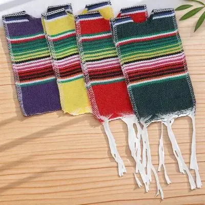 

4pcs Beer Bottle Cover Decors Mini Serapes Mexican Party Decor Cinco De Mayo Bottle Covers Rainbow Ponchos For Bottles