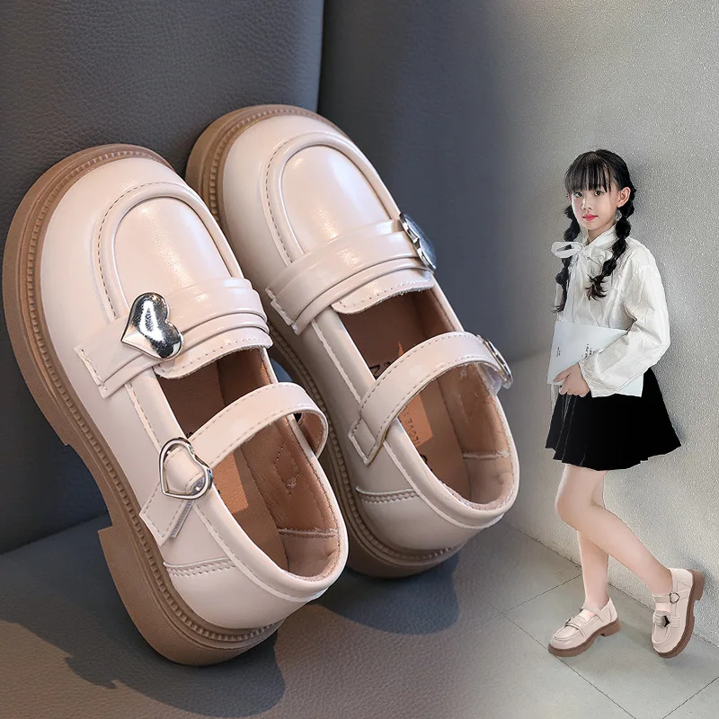 Girls' Shoes 2024 British Style New Little Girl Princess Children Love Foreign Shallow Mouth Single Shoes