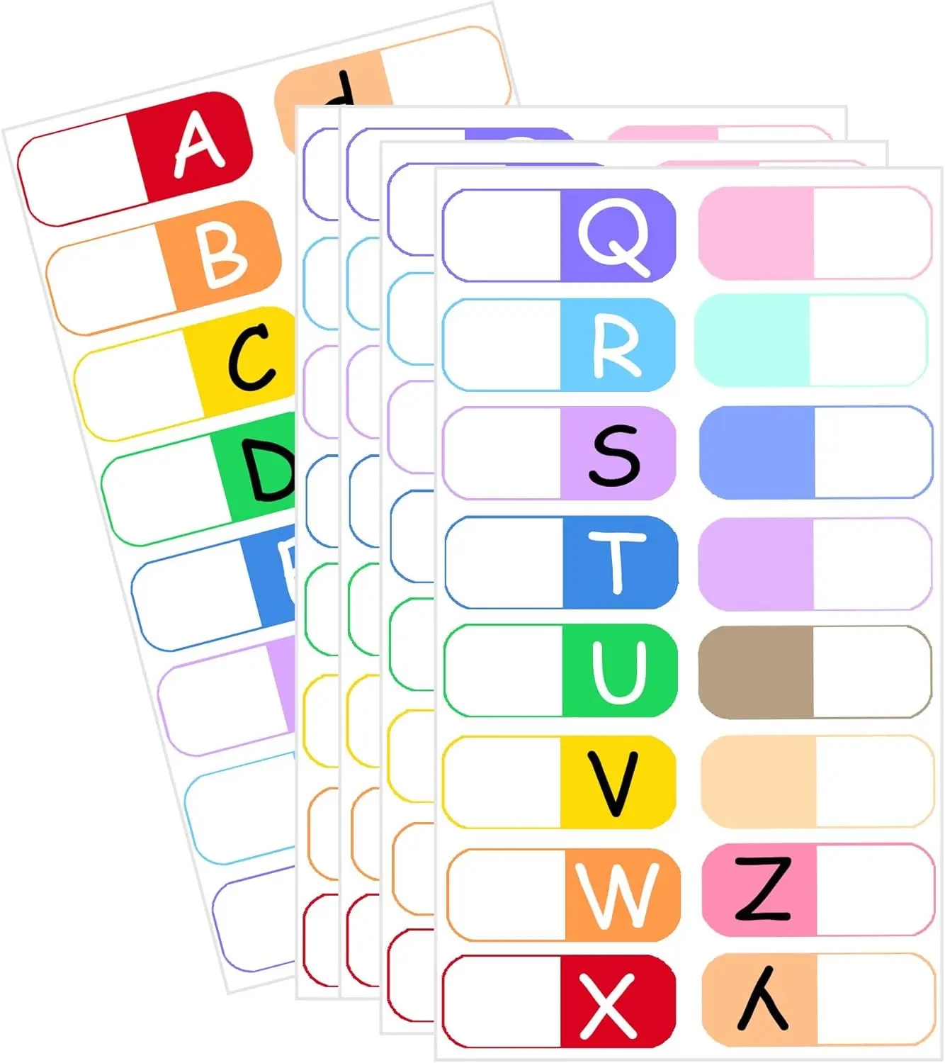 A to Z 26 Letters Alphabet Index Labels 256pcs Alphabetical Tabs School Indexes 25 * 11mm Multicolor Alphabet Tabs for Office Sc
