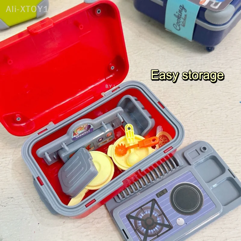 1 Set Simulation Kitchen Cooking Tableware Cosmetics Doctor Tool Kit Children Role Play Game Family Backpack Box Toy Gift