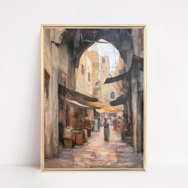 

Постер с изображением мусульманской мечети и исламской архитектуры, минималистичный, нейтральный бежевый, на холсте, для декора комнаты и дома