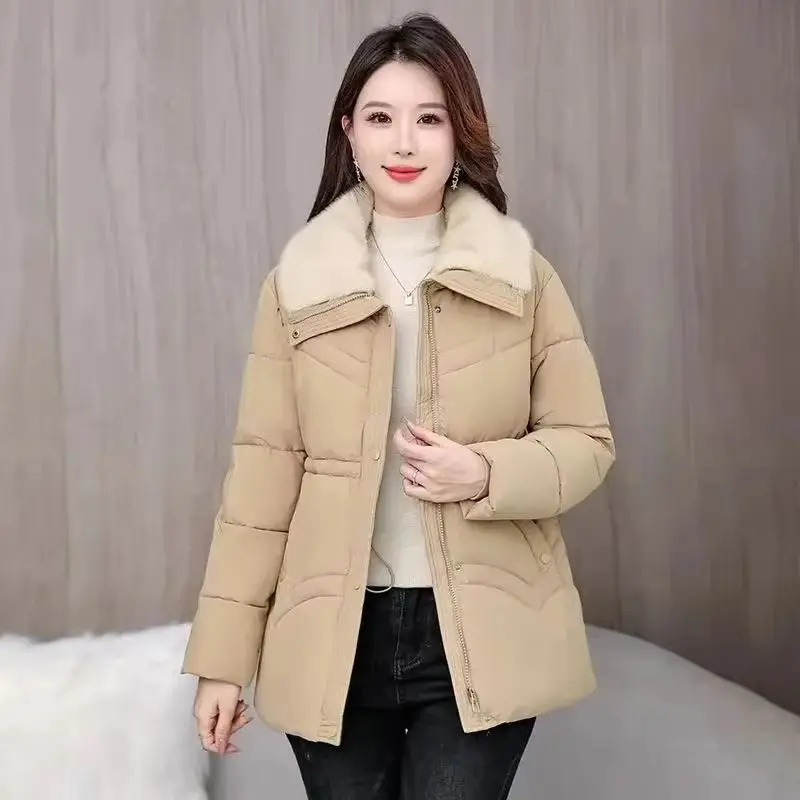 

Fashion lapel Down Cotton Jacket Women's 2025 Winter New Waist Thicken Warm Parkas Cotton Padded Coats Female Casual Ladies Tops
