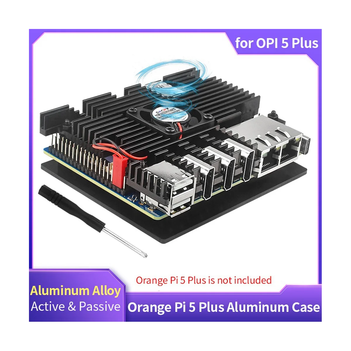 For Orange Pi 5 Plus Aluminum Case Active Passive Metal Cooling Radiator with Cooling Fan Heatsinks Metal Shell