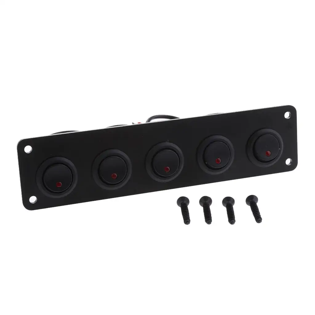 Aluminum DC12-24V LED 5 Gang Rocker Toggle Switch Panel for Automotive Car ATV