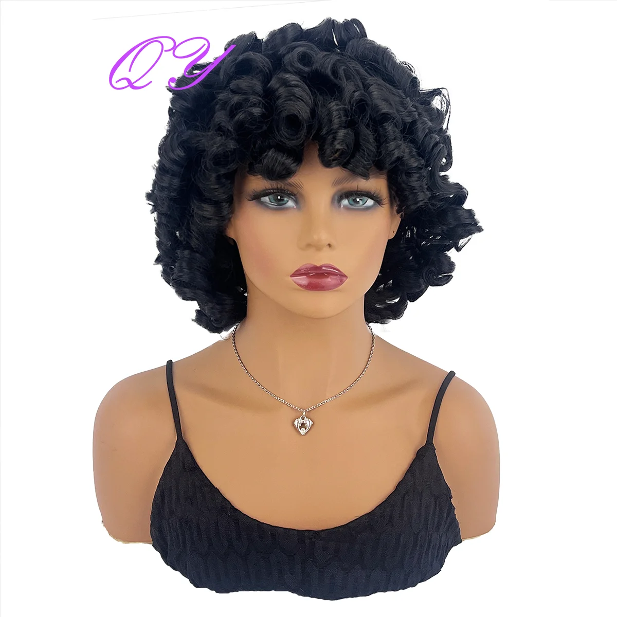 Peluca corta africana rizada sintética para mujer, peluca ondulada Natural de Color negro para mujeres negras, fiesta o uso diario, pelo suave para mujer