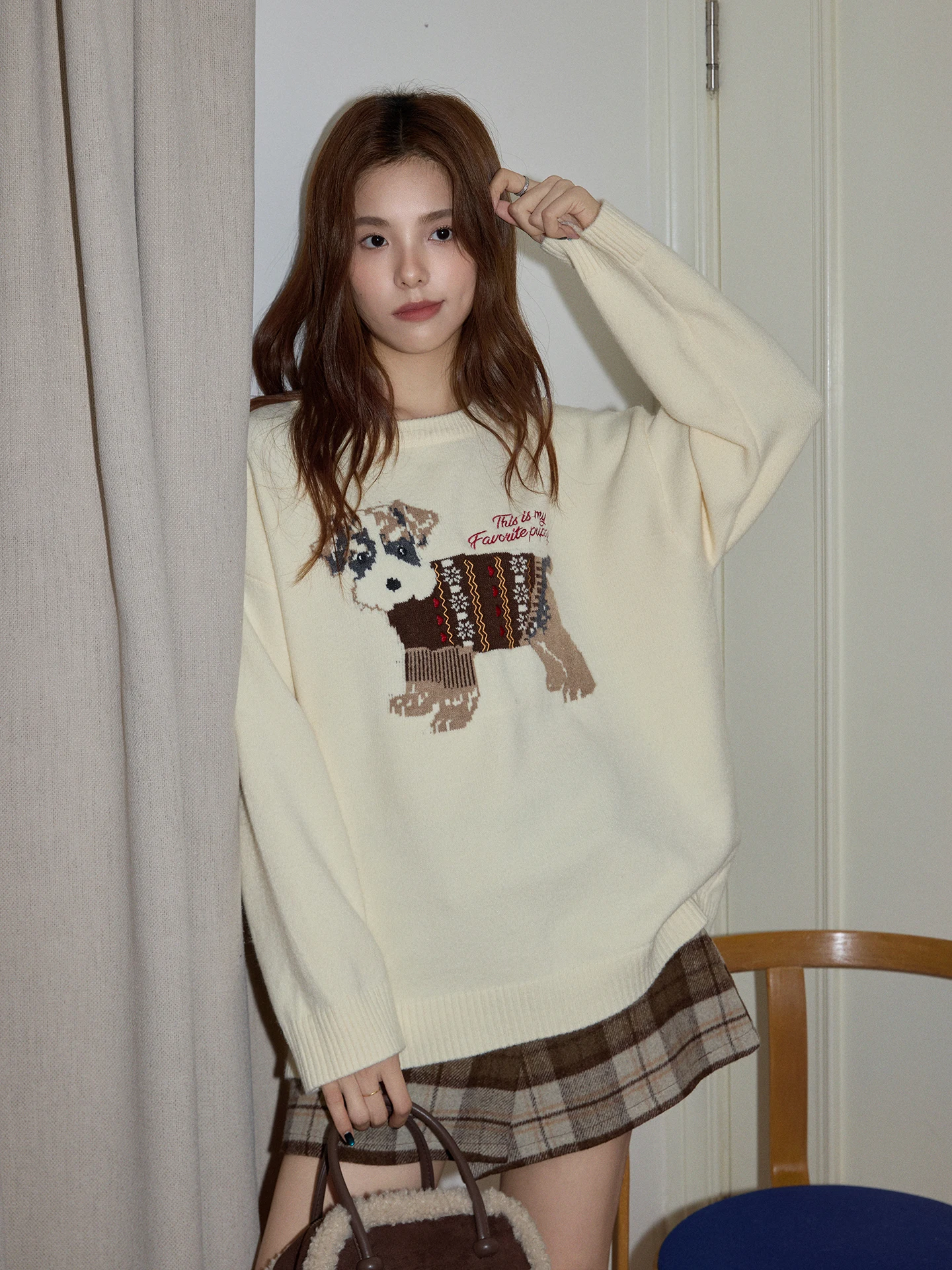 

Chaocha Home Korean Sle Thiened Long Sve round Ne Dog Sweater Casual Loose Winter Top for Women in 2025