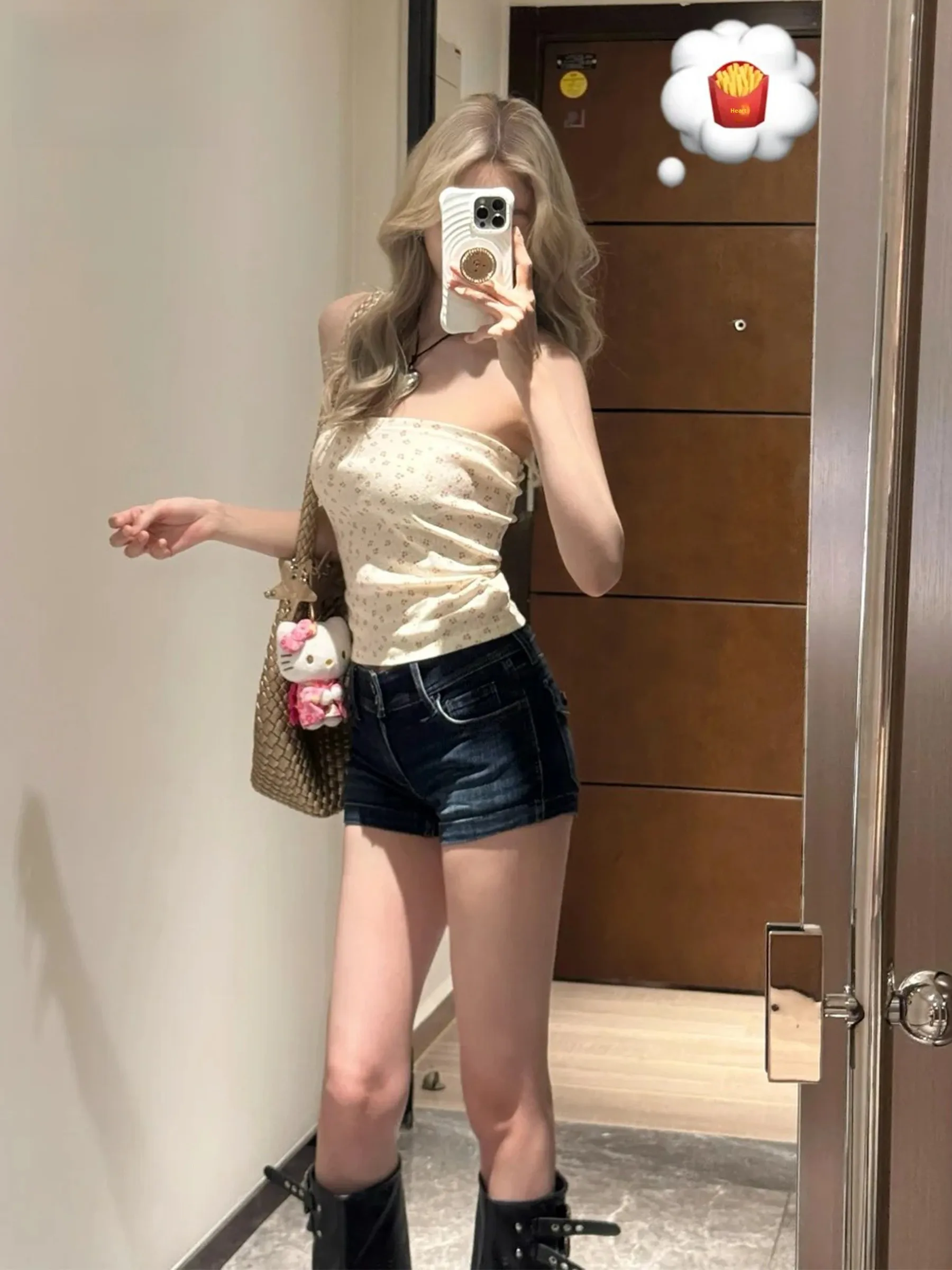 

Женские джинсовые шорты в американском ретро-стиле с низкой талией и двойной пряжкой, новинка лета 2026, эластичные, облегающие, с эффектом коррекции фигуры