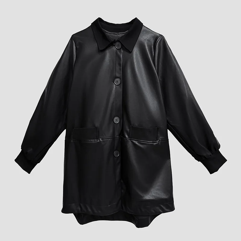 슈퍼에인 한국 싱글 브레스티드 캐주얼 가죽 재킷 2025 가을 신상 루즈 디자인 트렌치 코트