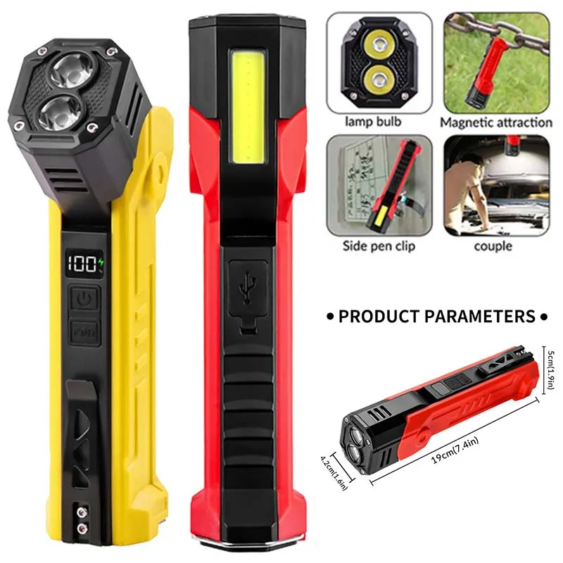 

Красно-белый фонарик с двойным источником света - технология XTE COB, вращение на 180 градусов, магнитный рабочий фонарь с зажимом для ручки