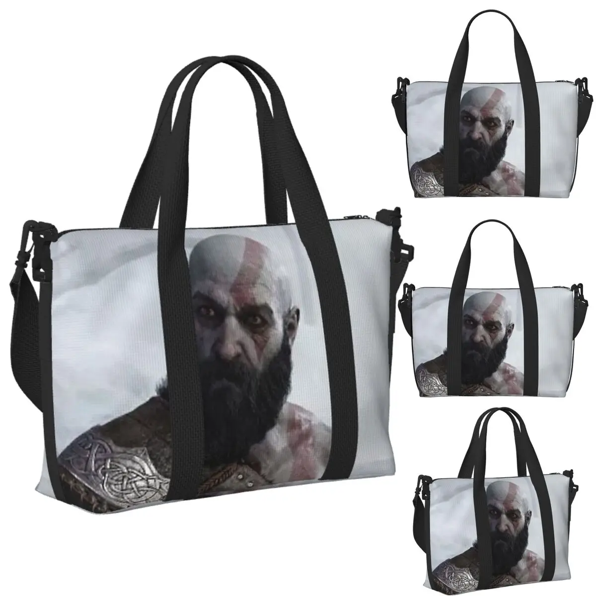 

Custom Skull Kratos God Of War Beach Travel Bag Large Capacity Tote Bags for Gym Sport Women Shopping Duffle Shoulder Bag