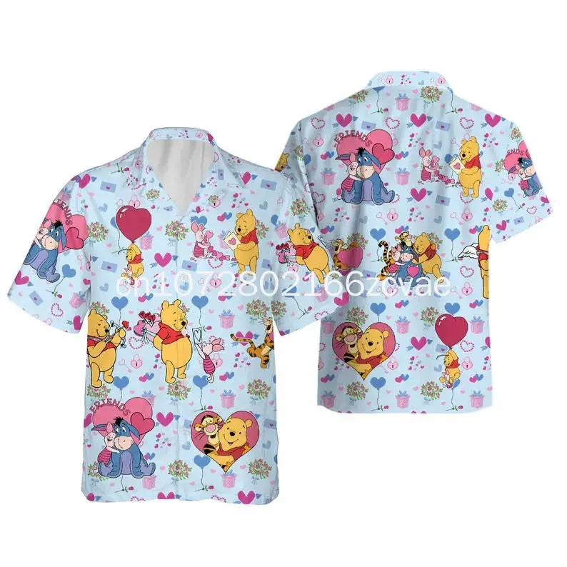 New Disney Piglet Hawaiian Shirt Disney Men's and Women's Button Up Short Sleeved Hawaiian Shirt Casual Beach Shirt