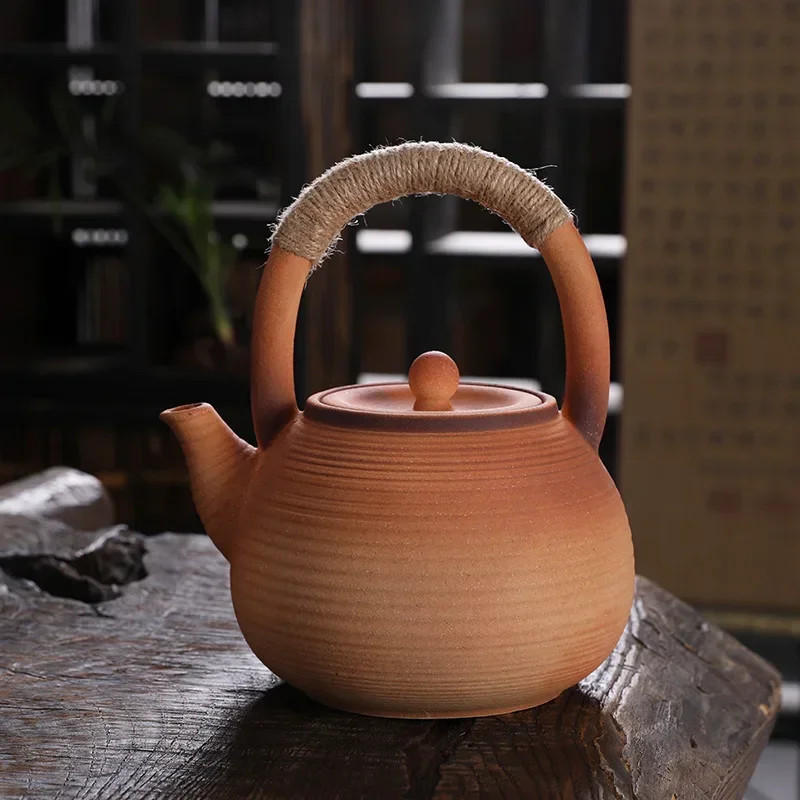 High Temperature Resistant Rough Pottery Boiled Teapot Kettle Tea Ceremony Kung Fu Teapot Retro Handmade Teapot Tea Fire Stoves