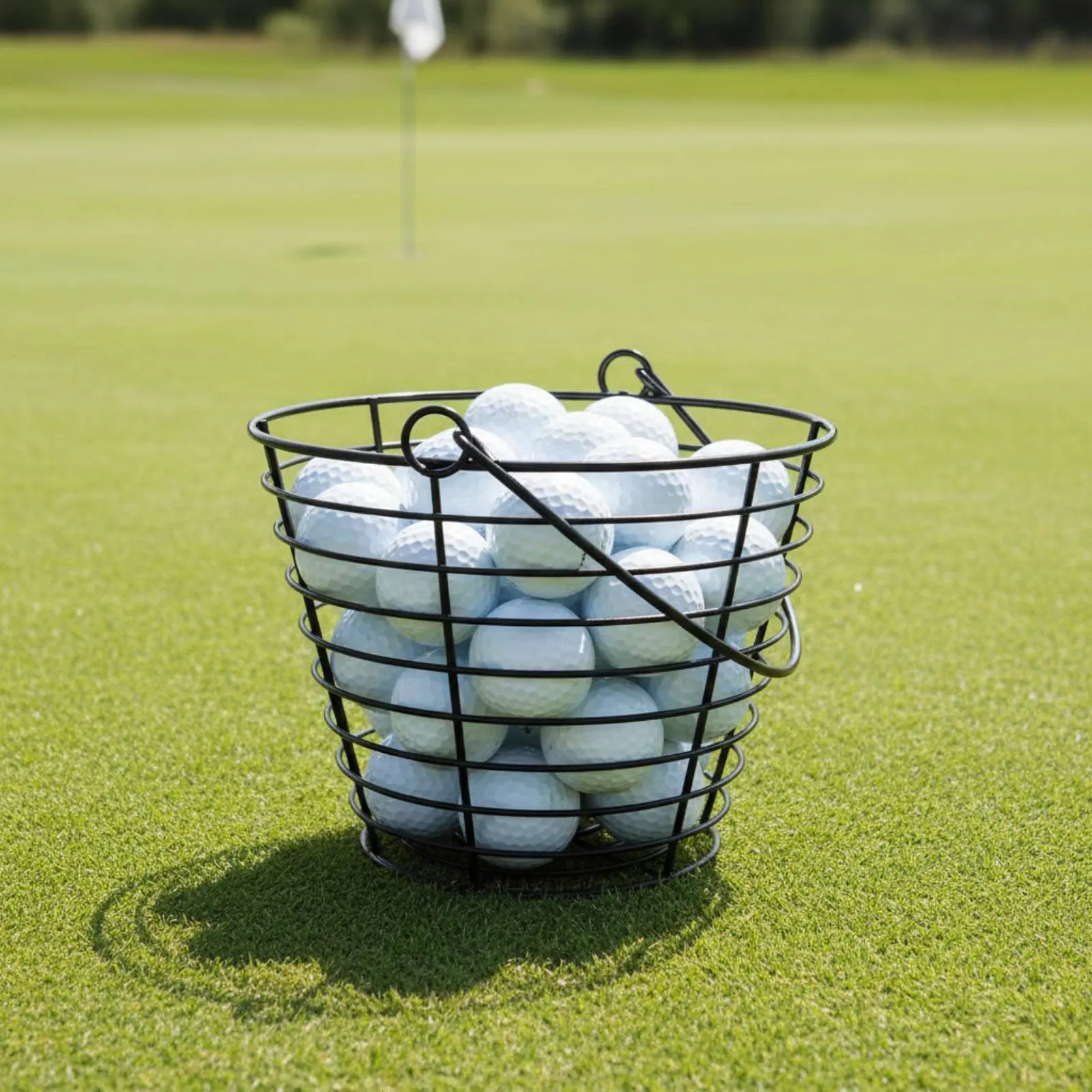 

Sport Ball Container Holds 50 Balls Driving Range Container Metal Ball Container Easy Carry Handle for Golfers, Training Area