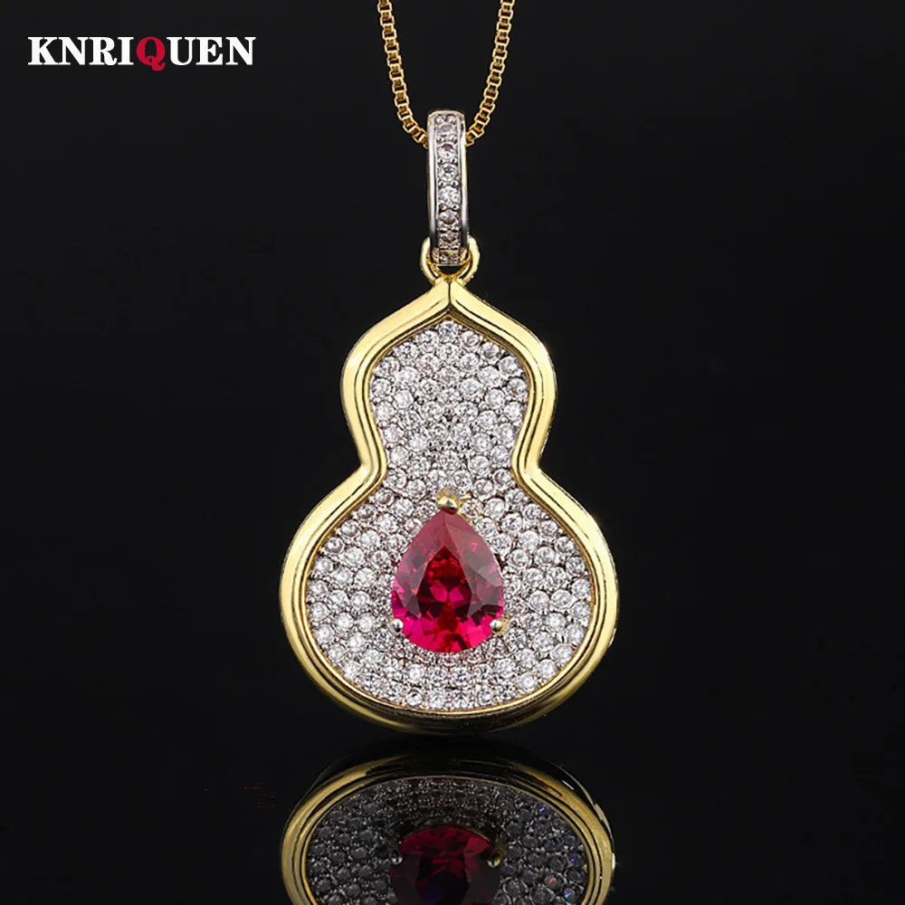 

Luxury 7*9mm Sapphire Ruby Emerald Pendant Necklaces for Women Lab Diamond Gemstone Cocktail Party Fine Jewelry Gift Accessories